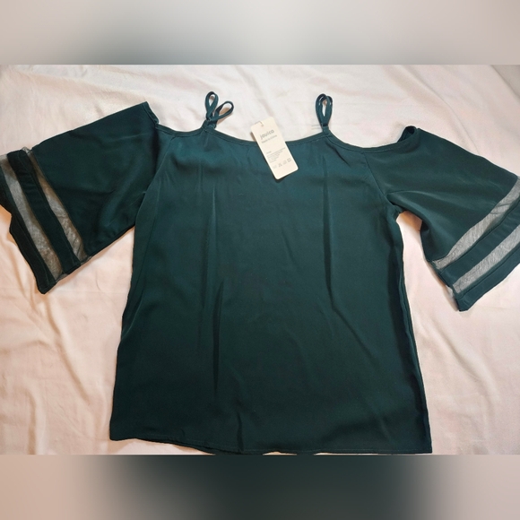 NWT Jouica Womens Green Short Sleeve Adjustable Strap Blouse Size Small - Picture 12 of 13
